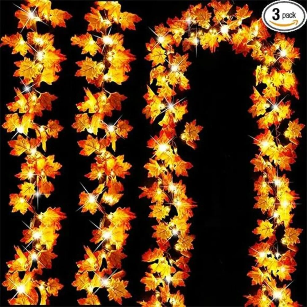 3 Pack-30Ft Fall Garland Halloween Fall Decorations for Home, 60LED Thanksgiving